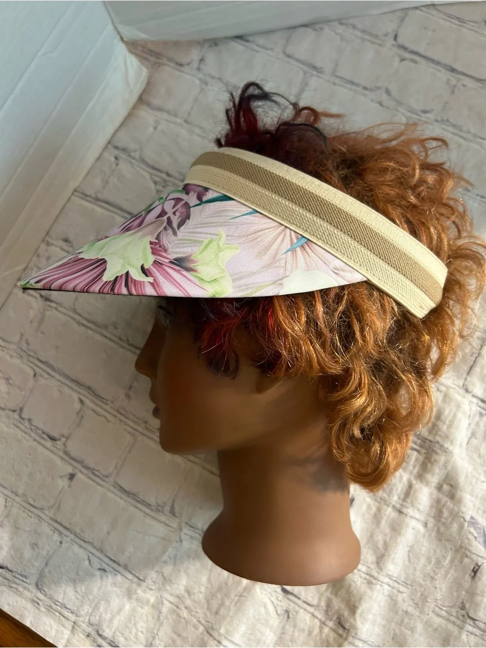 TROPICAL LEAF AND FLORAL SUN VISOR TAN/CREAM HEADBAND